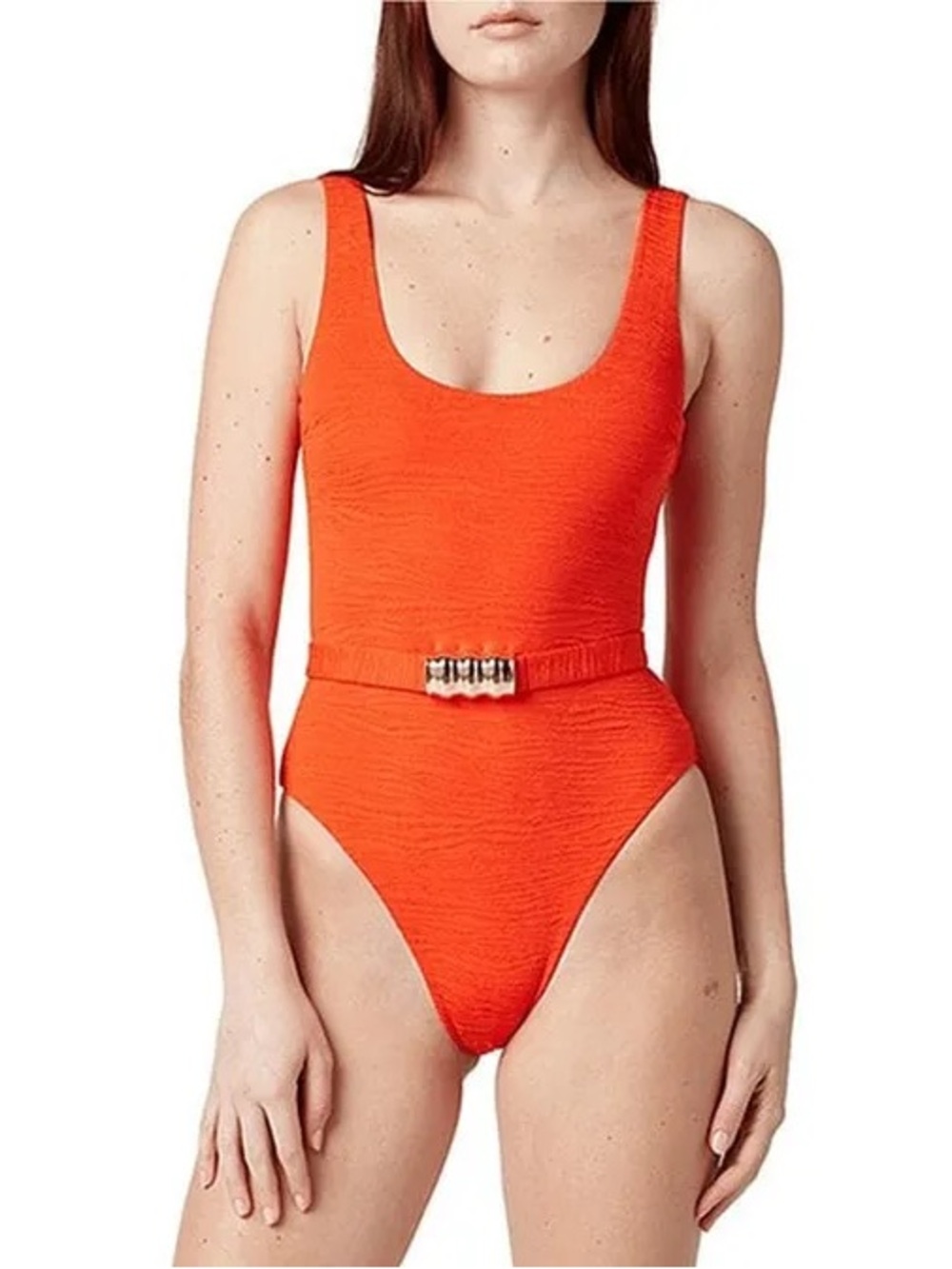 La Porte Mandy Jacquard Scoop Neck Signature Hardware Belt One Piece Swimsuit